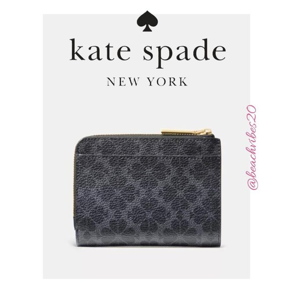 KATE SPADE Spade Flower Small L-zip Wallet Black Flower NWT O-397 - Picture 4 of 4